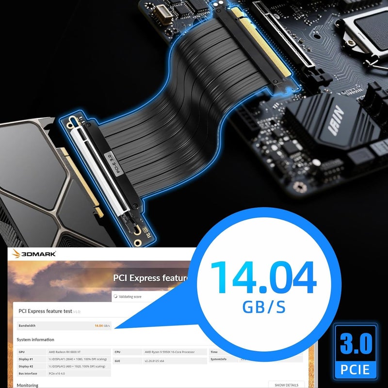 BTBcoin كابل ريسر PCIe 3.0 x16 بطول 200 مم - متوافق مع RTX 3070/3060/GTX 1660 كابل تمديد GPU عالي السرعة، موصل بزاوية 90° لبطاقة الرسوميات للألعاب مع درع EMI احترافي - Image 3